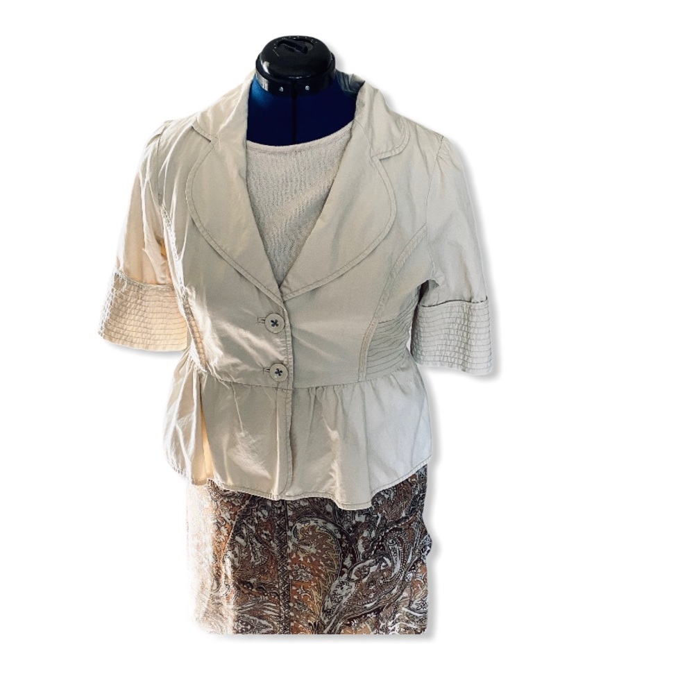 Anthropologie Elevenses Cream beige jacket ruffled
